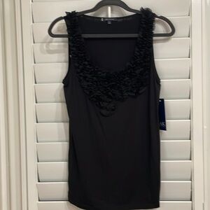 Anne Klein, NWT Black size L, Tank Style Top embellished neck w/ rose design